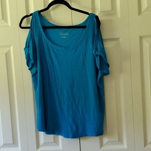 Blue cold shoulder top